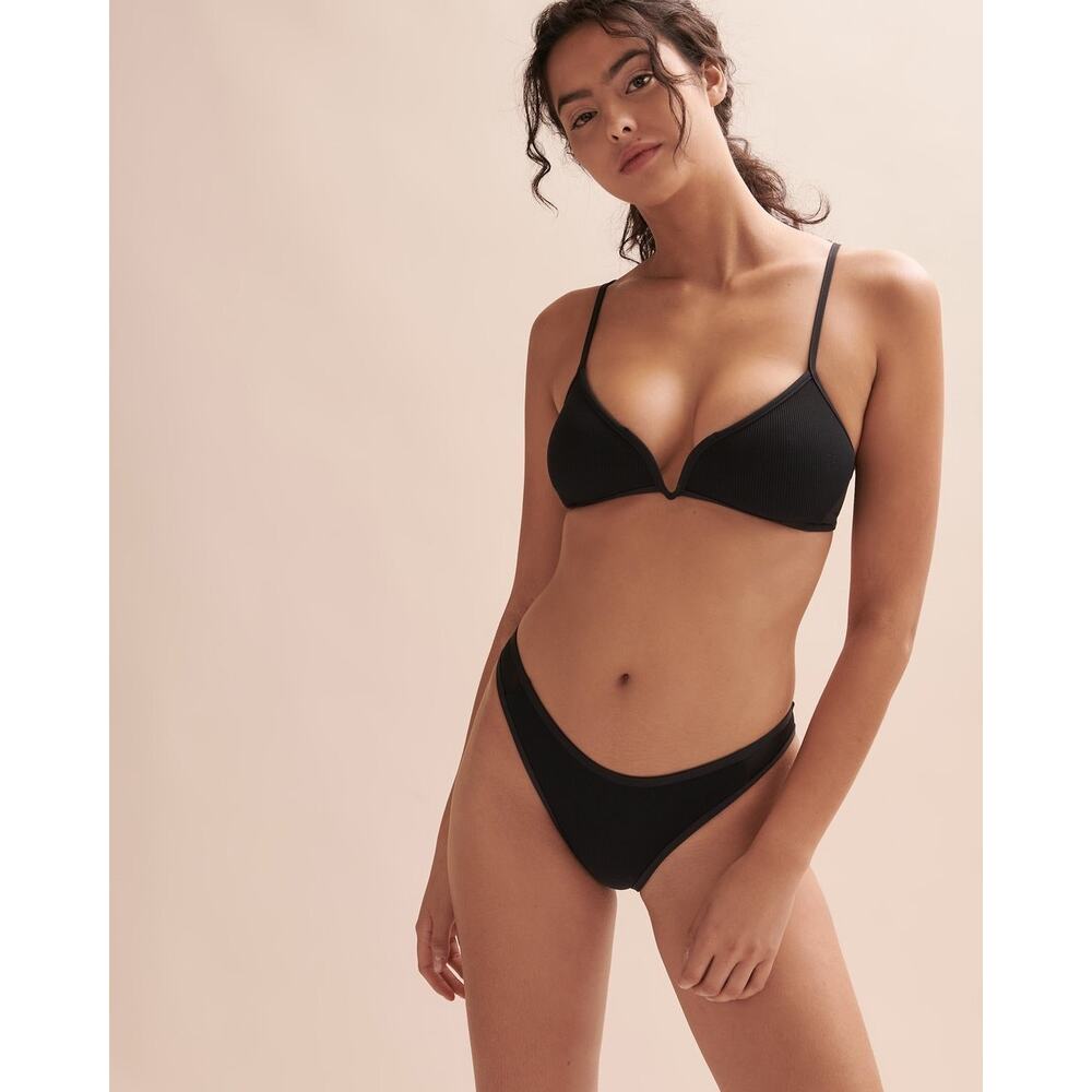 L*Space Macey Black V Underwire Mesh Ribbed Bralette Bikini Swimsuit Top Size S